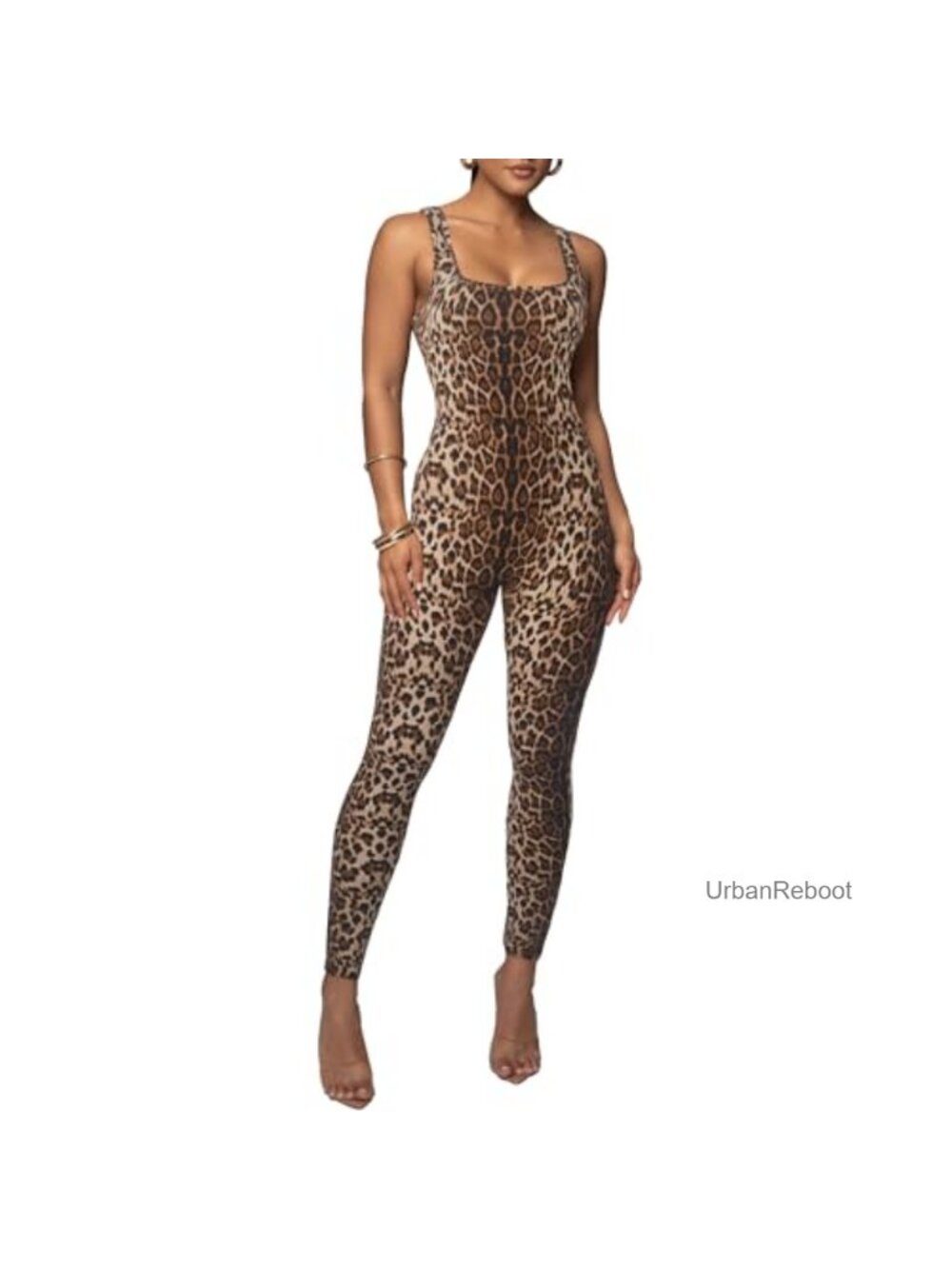 Leopard Print One Piece Jumpsuit Tank Sleeveless Bodycon Romper Bodysuit